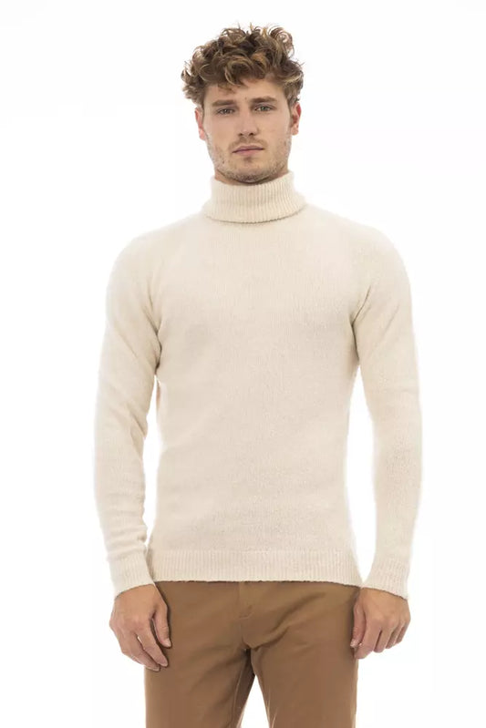 Alpha Studio Beige Alpaca Men Sweater $503.00 Alpha Studio Luzworld