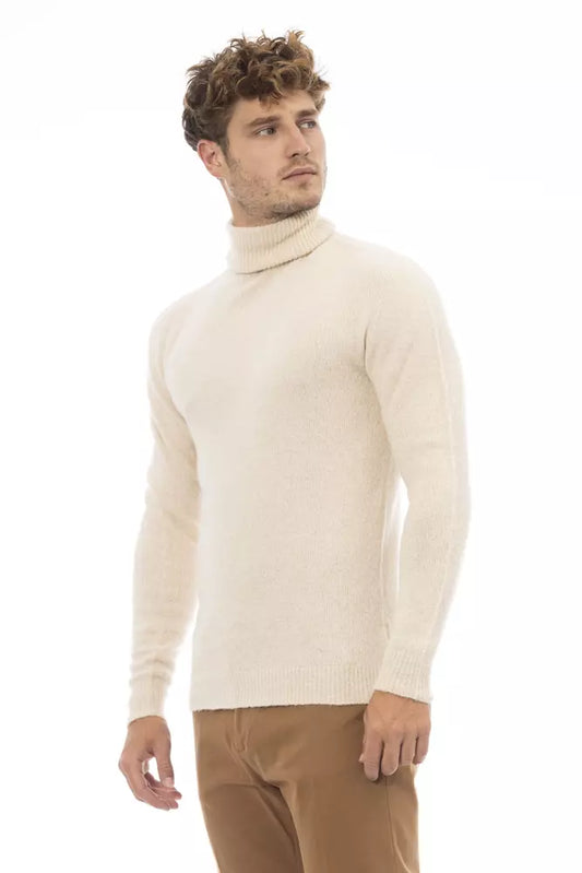 Alpha Studio Beige Alpaca Men Sweater $503.00 Alpha Studio Luzworld