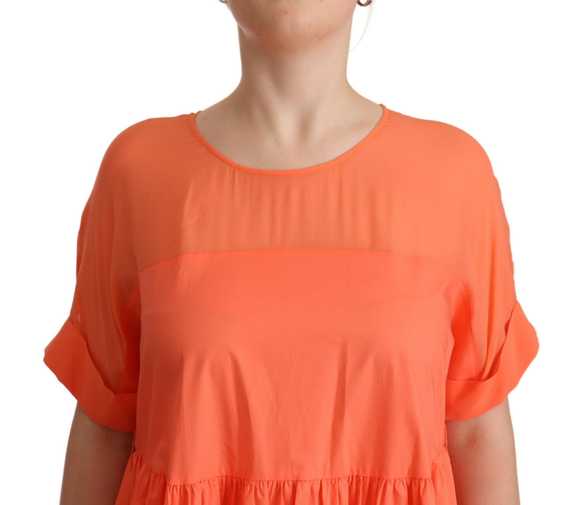 Twinset Coral Cotton Blend Short Sleeves Maxi Shift Dress $695.00 Twinset Luzworld