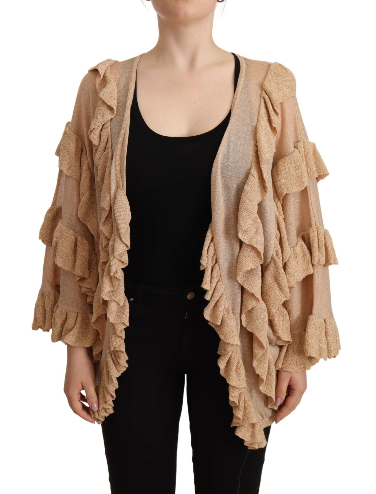 Aniye By Beige Ruffle Long Sleeves Open Front Cardigan Sweater $654.00 Aniye By Luzworld