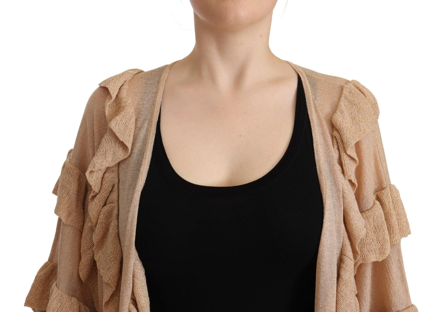 Aniye By Beige Ruffle Long Sleeves Open Front Cardigan Sweater $654.00 Aniye By Luzworld