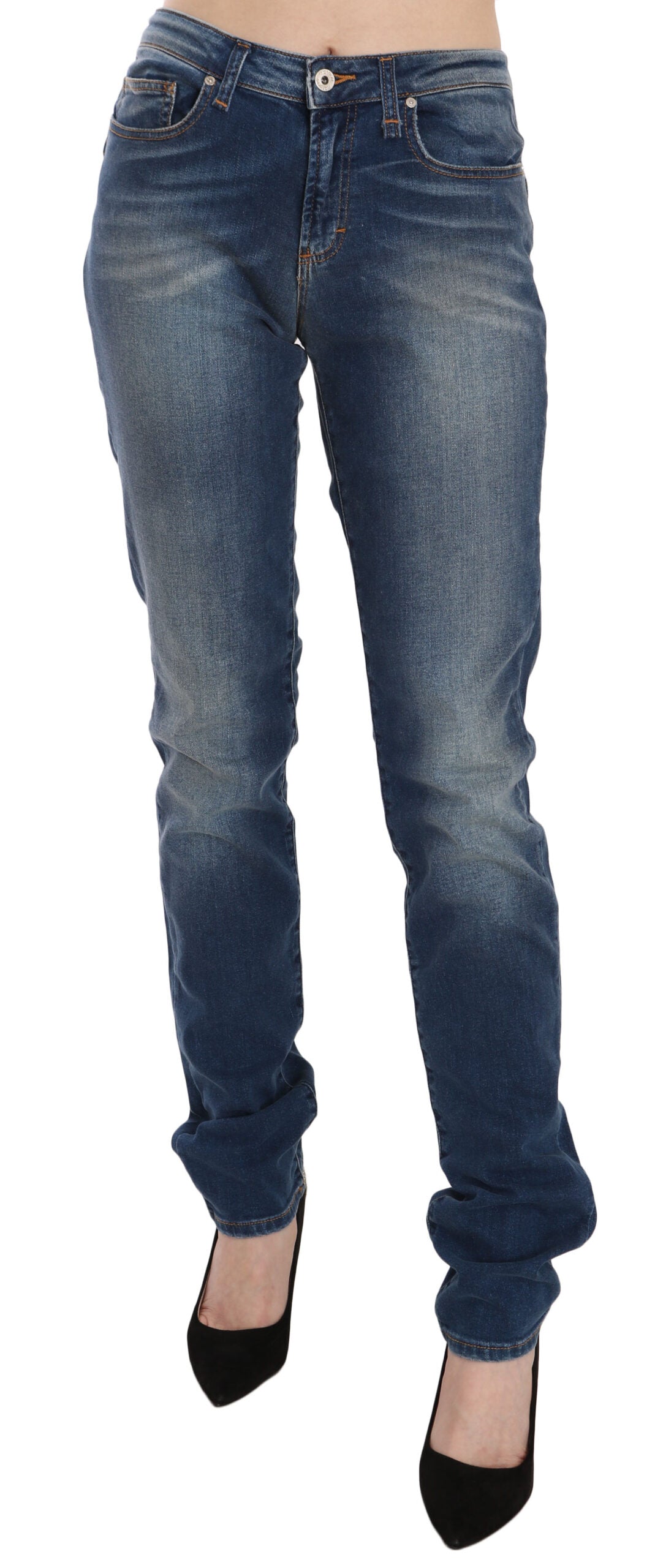 Fiorucci Blue Washed Mid Waist Slim Fit Denim Jeans $836.00 Fiorucci Luzworld