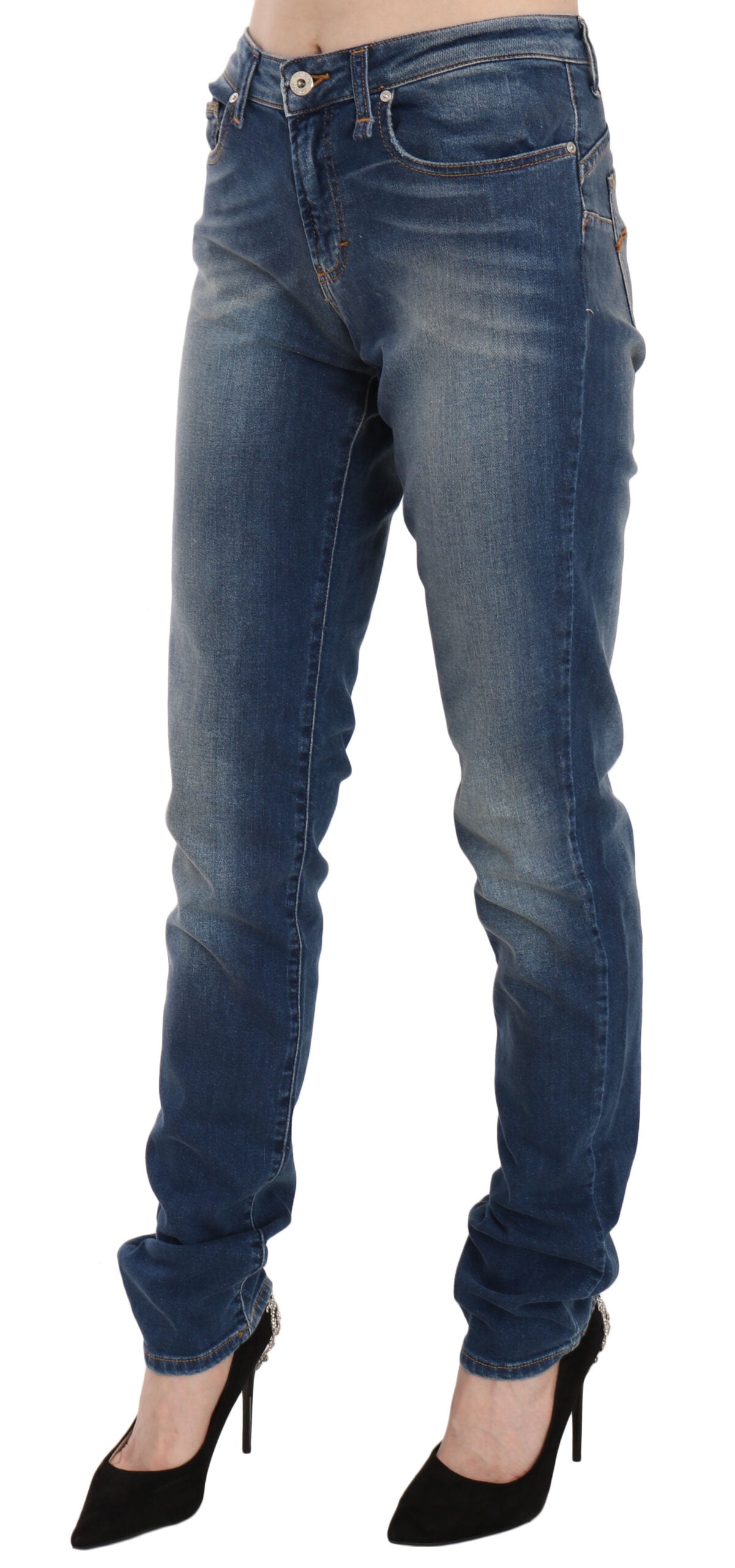 Fiorucci Blue Washed Mid Waist Slim Fit Denim Jeans $836.00 Fiorucci Luzworld