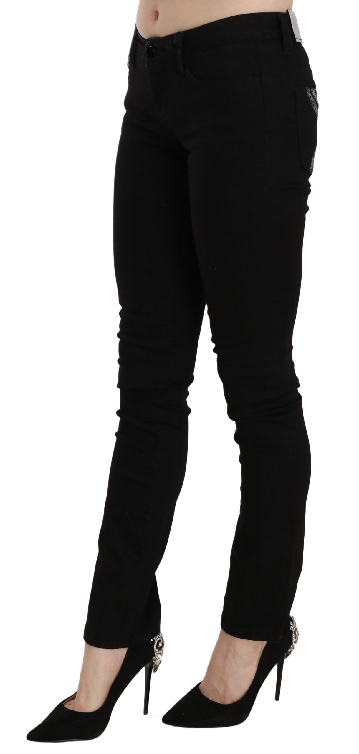 Costume National Black Sequined Mid Waist Slim Fit Denim Jeans $594.00 Costume National Luzworld