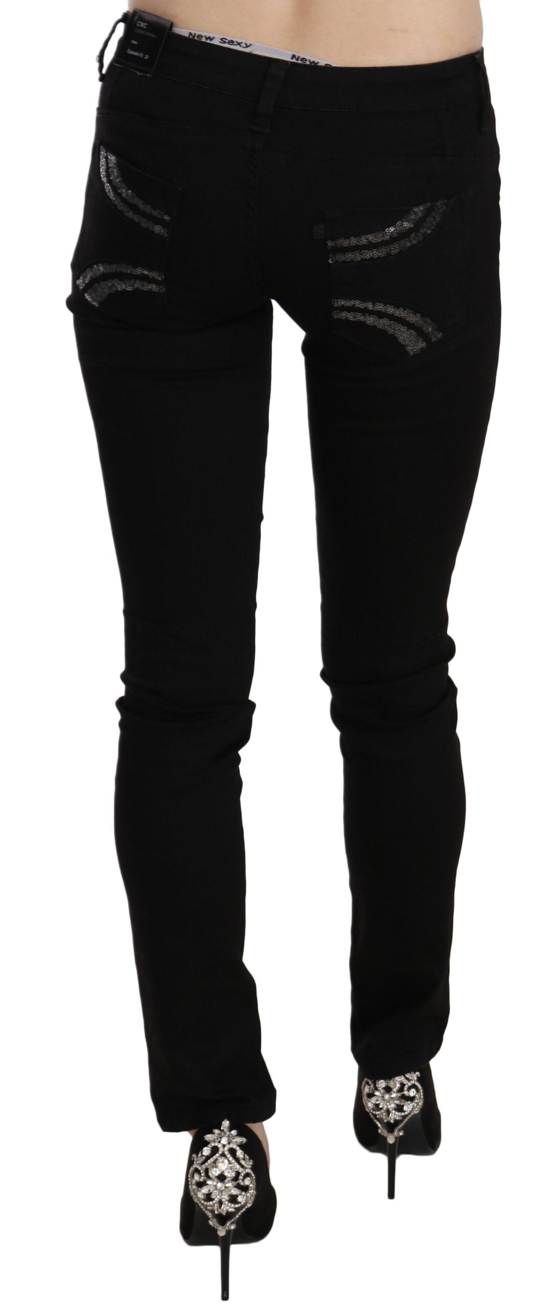 Costume National Black Sequined Mid Waist Slim Fit Denim Jeans $594.00 Costume National Luzworld