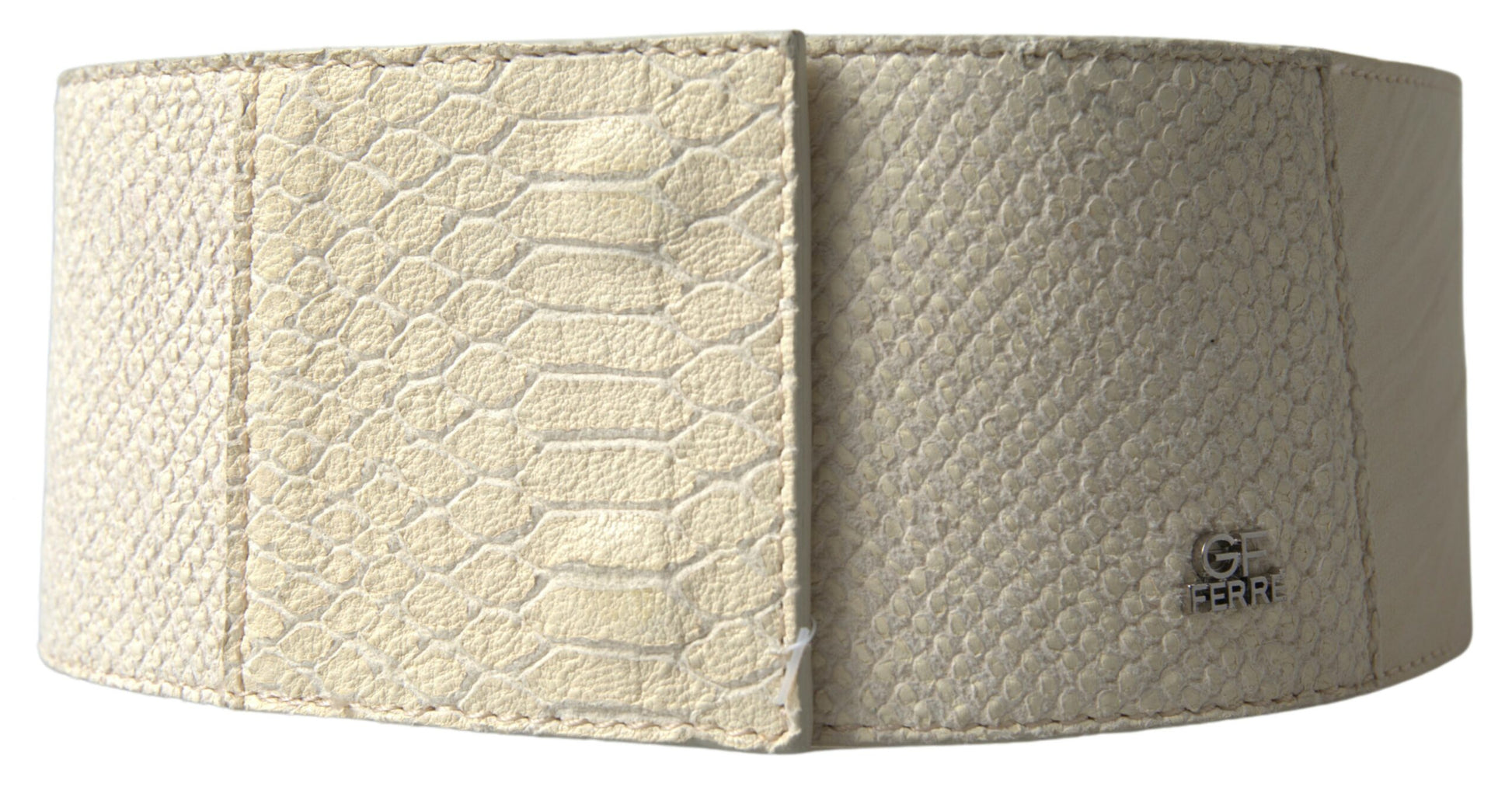 GF Ferre Off White Waxed Cotton Wide Fashion Waistband Belt $272.00 GF Ferre Luzworld