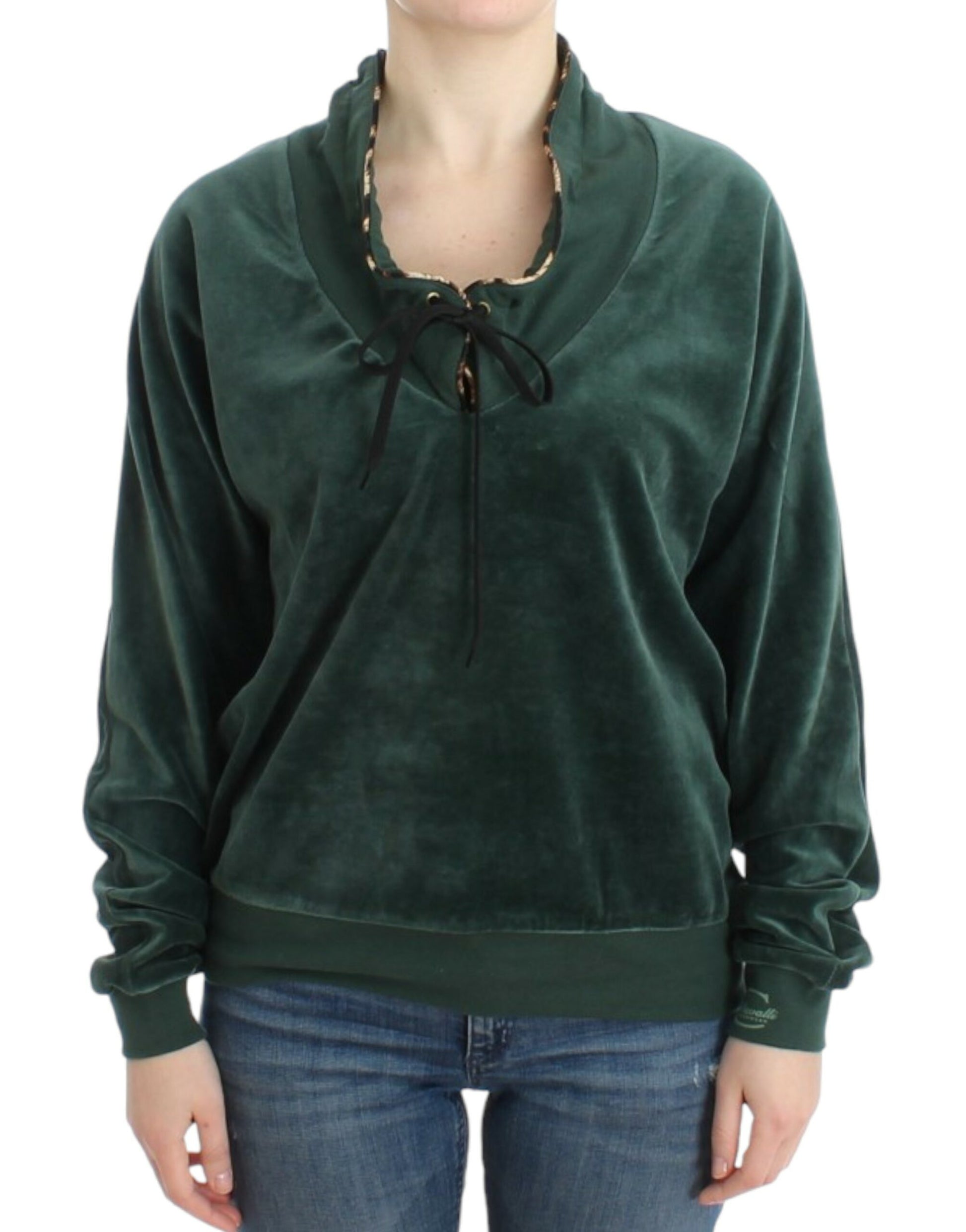 Cavalli Green velvet cotton sweater $584.00 Cavalli Luzworld
