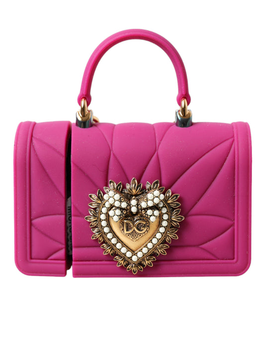 Dolce & Gabbana Pink Silicone Devotion Heart Bag Gold Chain Airpods Case