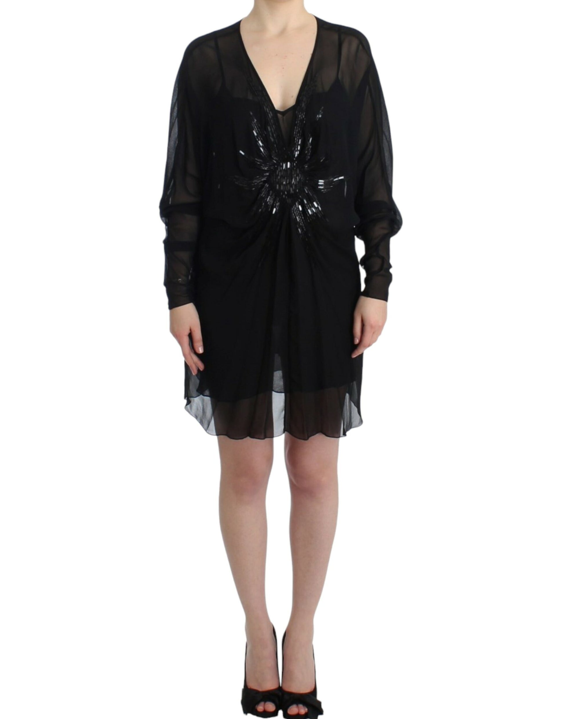 Cavalli Black long sleeve silk dress $893.00 Cavalli Luzworld