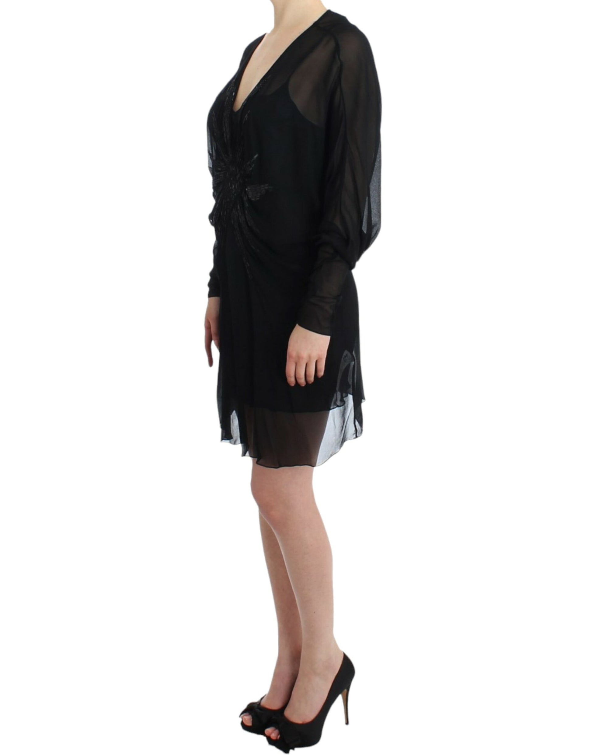 Cavalli Black long sleeve silk dress $893.00 Cavalli Luzworld