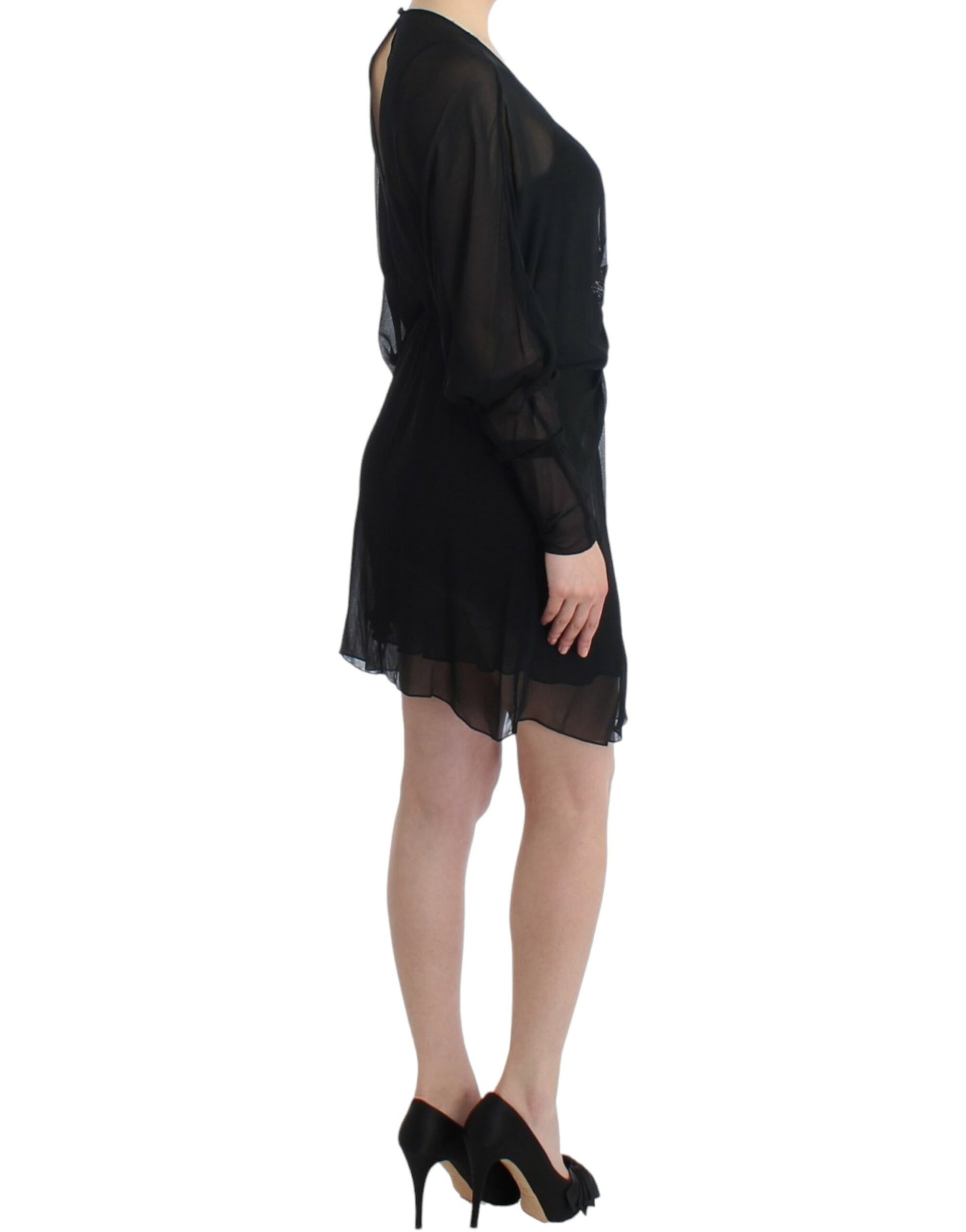 Cavalli Black long sleeve silk dress $893.00 Cavalli Luzworld