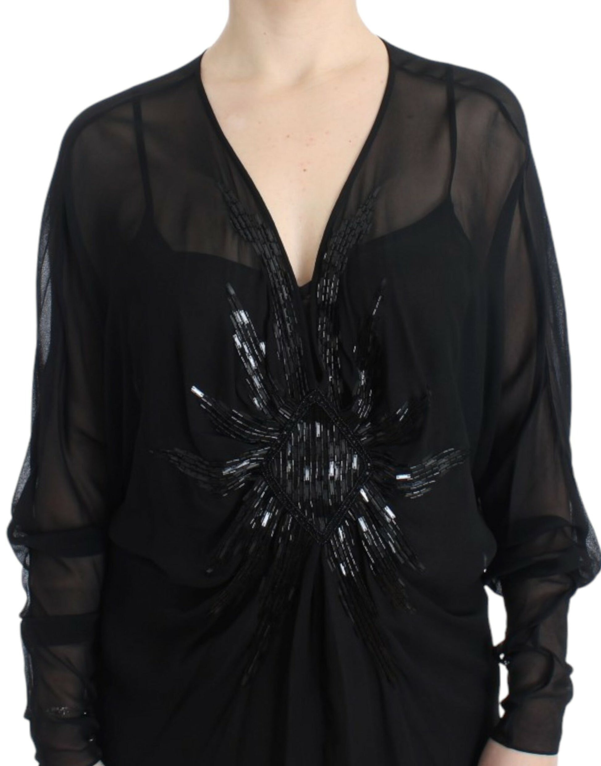 Cavalli Black long sleeve silk dress $893.00 Cavalli Luzworld