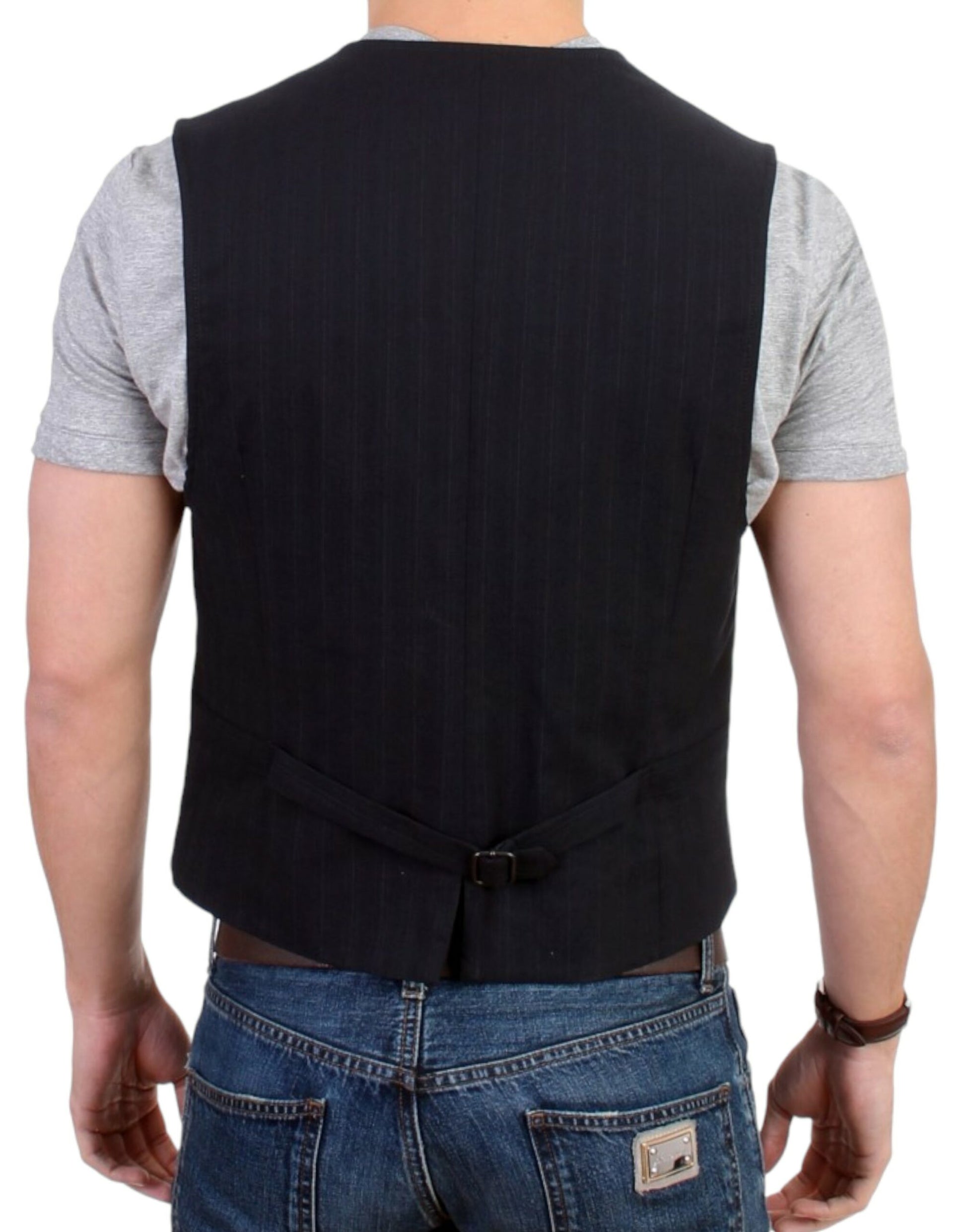 Costume National Black striped cotton casual vest $624.00 Costume National Luzworld