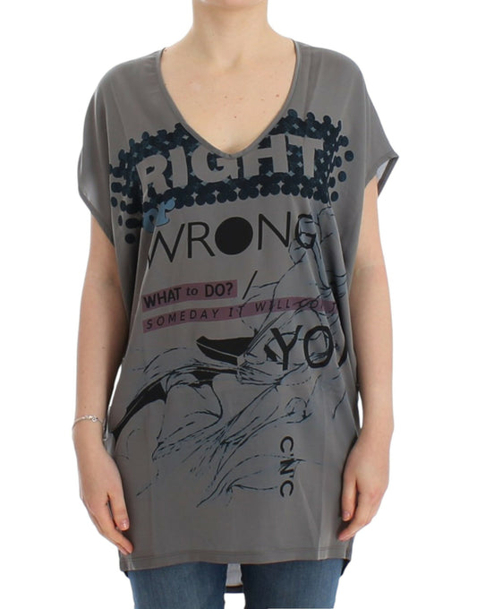Costume National Gray V-neck long t-shirt $526.00 Costume National Luzworld