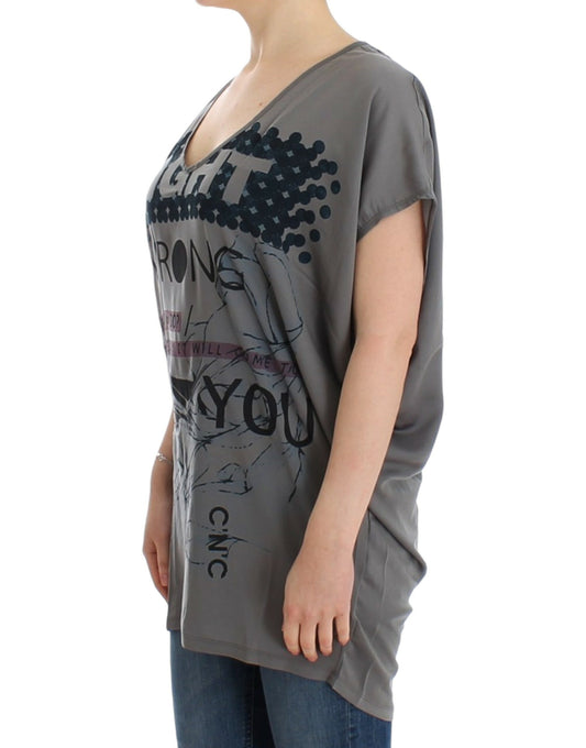 Costume National Gray V-neck long t-shirt $526.00 Costume National Luzworld