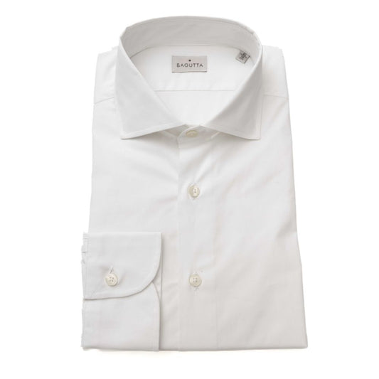 Bagutta White Cotton Men's Shirt Slim Fit With French Collar $243.00 Bagutta Luzworld