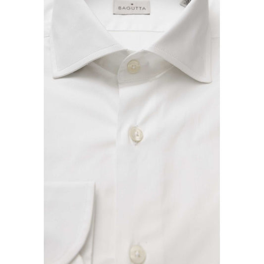 Bagutta White Cotton Men's Shirt Slim Fit With French Collar $243.00 Bagutta Luzworld