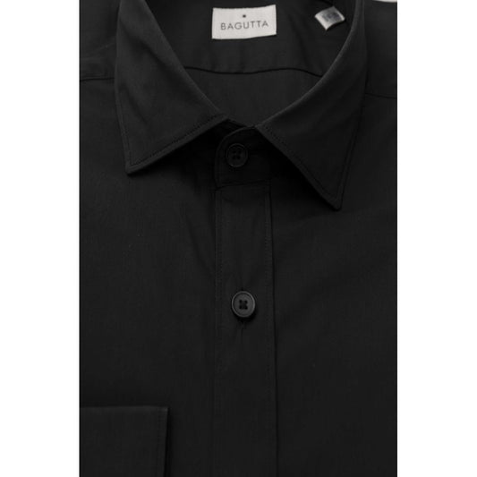 Bagutta Black Cotton Men Shirt $243.00 Bagutta Luzworld