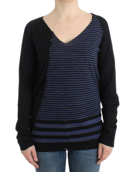 Costume National Black striped V-neck sweater $526.00 Costume National Luzworld