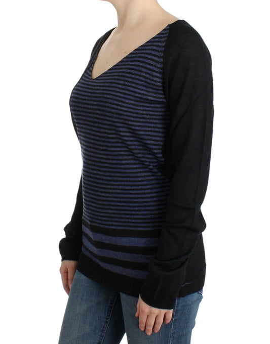 Costume National Black striped V-neck sweater $526.00 Costume National Luzworld