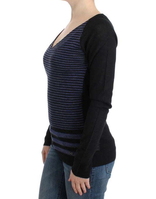 Costume National Black striped V-neck sweater $511.00 Costume National Luzworld