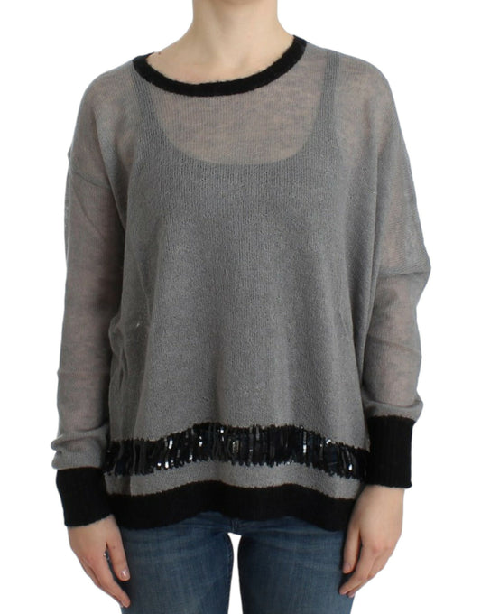 Costume National Gray embellished asymmetric sweater $624.00 Costume National Luzworld