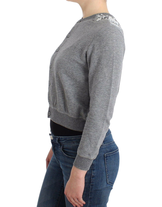 Ermanno Scervino Lingerie Gray Lace Sweater Cardigan Top $539.00 Ermanno Scervino Luzworld