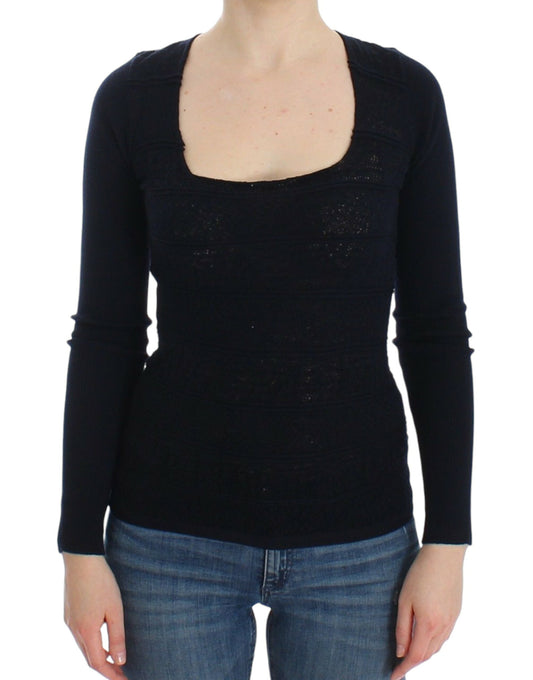 Ermanno Scervino Blue Knitted Wool Stretch Sweater Top $672.00 Ermanno Scervino Luzworld