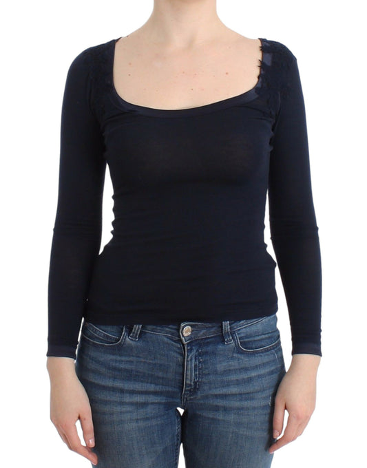 Ermanno Scervino Lingerie Blue Top Blouse Jumper Lace Rayon $504.00 Ermanno Scervino Luzworld