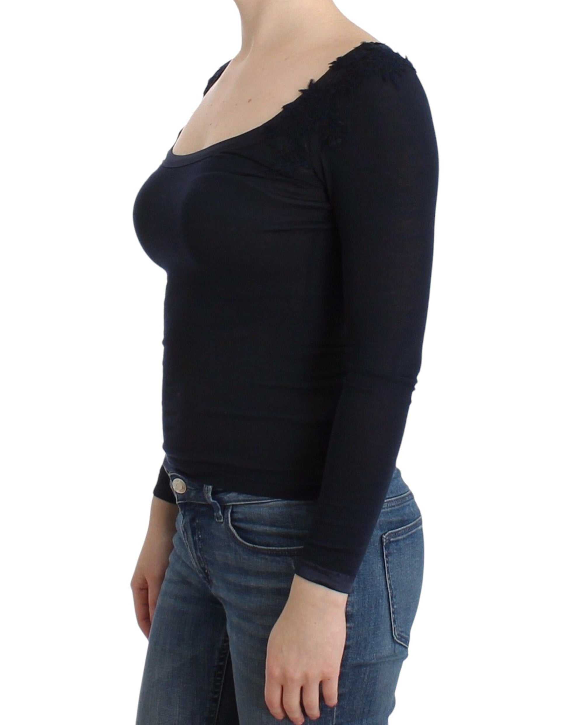Ermanno Scervino Lingerie Blue Top Blouse Jumper Lace Rayon $504.00 Ermanno Scervino Luzworld