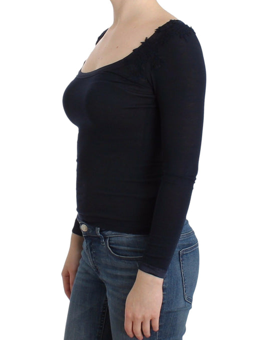 Ermanno Scervino Lingerie Blue Top Blouse Jumper Lace Rayon $504.00 Ermanno Scervino Luzworld