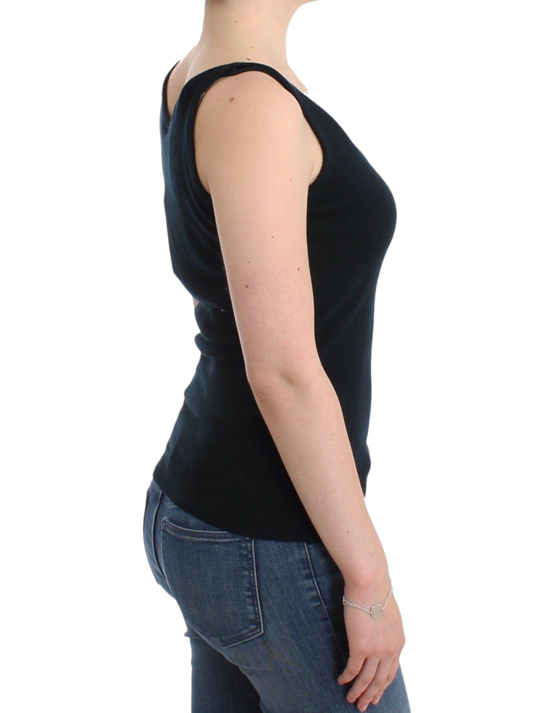 Ermanno Scervino Black Knit Top Knitted Sweater 100% Cashmere $562.00 Ermanno Scervino Luzworld