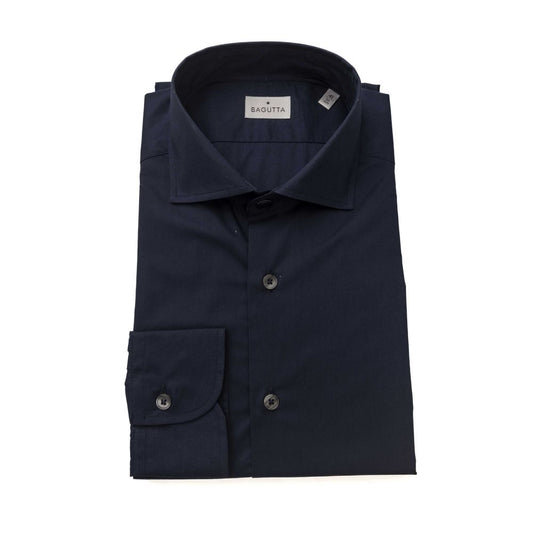 Bagutta Blue Cotton Men Shirt Slim Fit With French Collar $243.00 Bagutta Luzworld