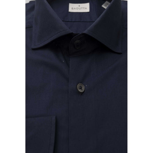 Bagutta Blue Cotton Men Shirt Slim Fit With French Collar $243.00 Bagutta Luzworld