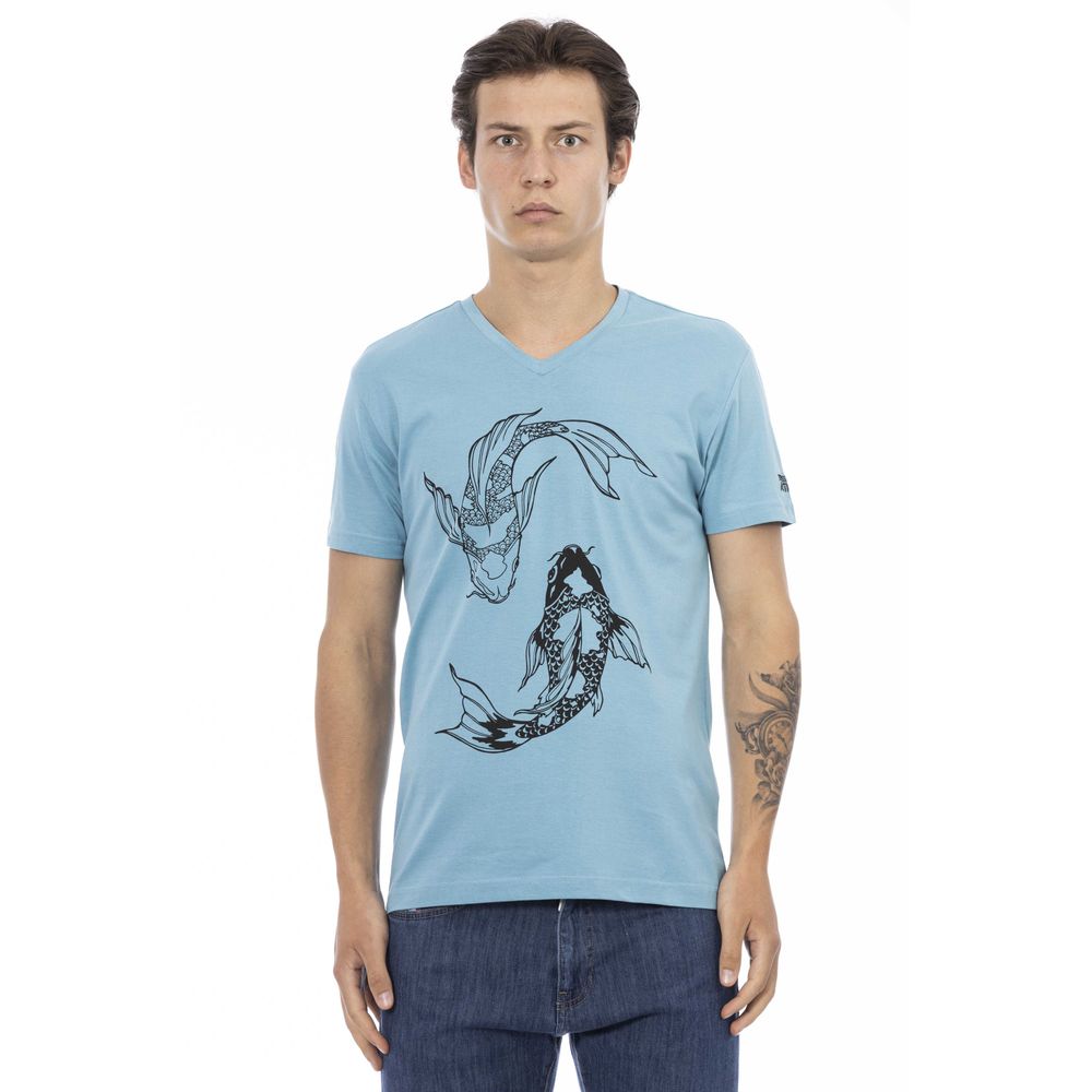 Trussardi Action Light Blue Cotton Men T-Shirt $130.00 Trussardi Action Luzworld