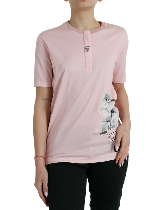 Dolce & Gabbana Pink Floral Print Cotton Short Sleeves T-shirt
