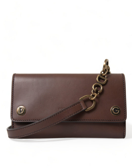 Dolce & Gabbana Brown Leather Logo Embossed Men Mini Shoulder Bag