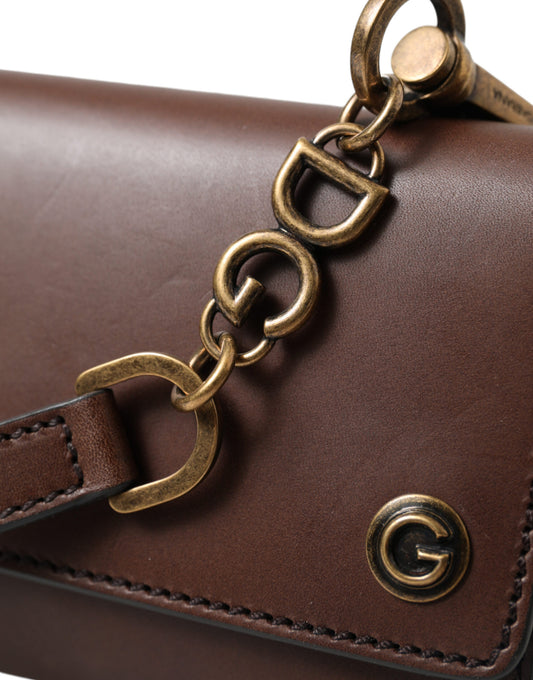 Dolce & Gabbana Brown Leather Logo Embossed Men Mini Shoulder Bag