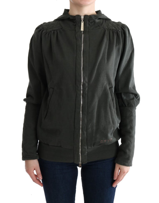 Exte Gray Top Hooded Cotton Zipper Sweater $537.00 Exte Luzworld
