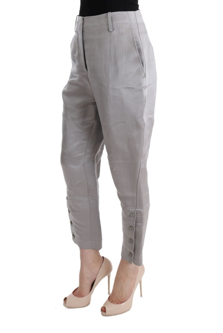 Ermanno Scervino Gray Silk Cropped Casual Pants $1222.00 Ermanno Scervino Luzworld
