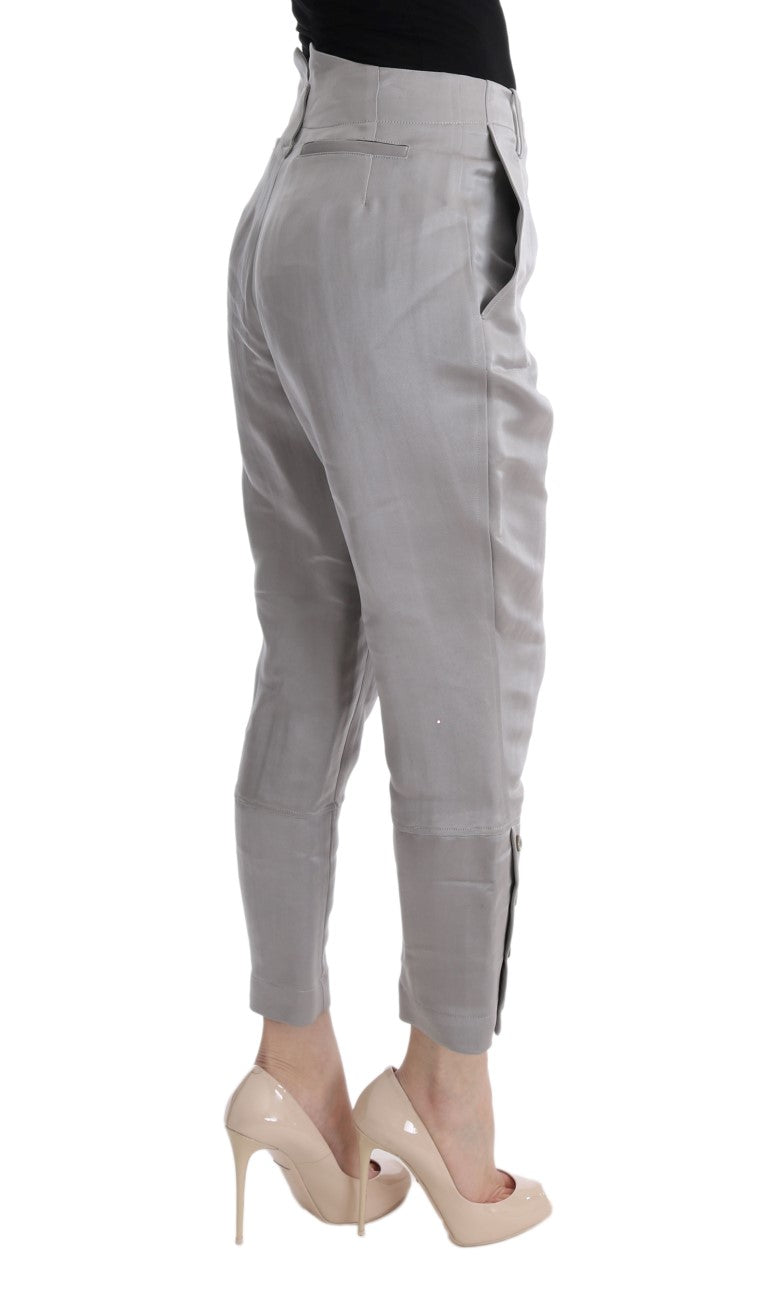 Ermanno Scervino Gray Silk Cropped Casual Pants $1222.00 Ermanno Scervino Luzworld