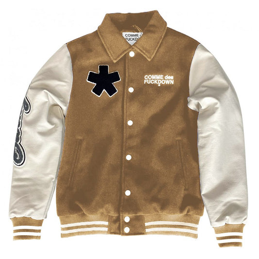 Comme Des Fuckdown Chic Cotton and Faux Leather Bomber Jacket $728.00 Comme Des Fuckdown Luzworld