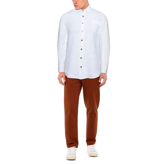 Alpha Studio Elegant White Linen Shirt for Men $242.00 Alpha Studio Luzworld