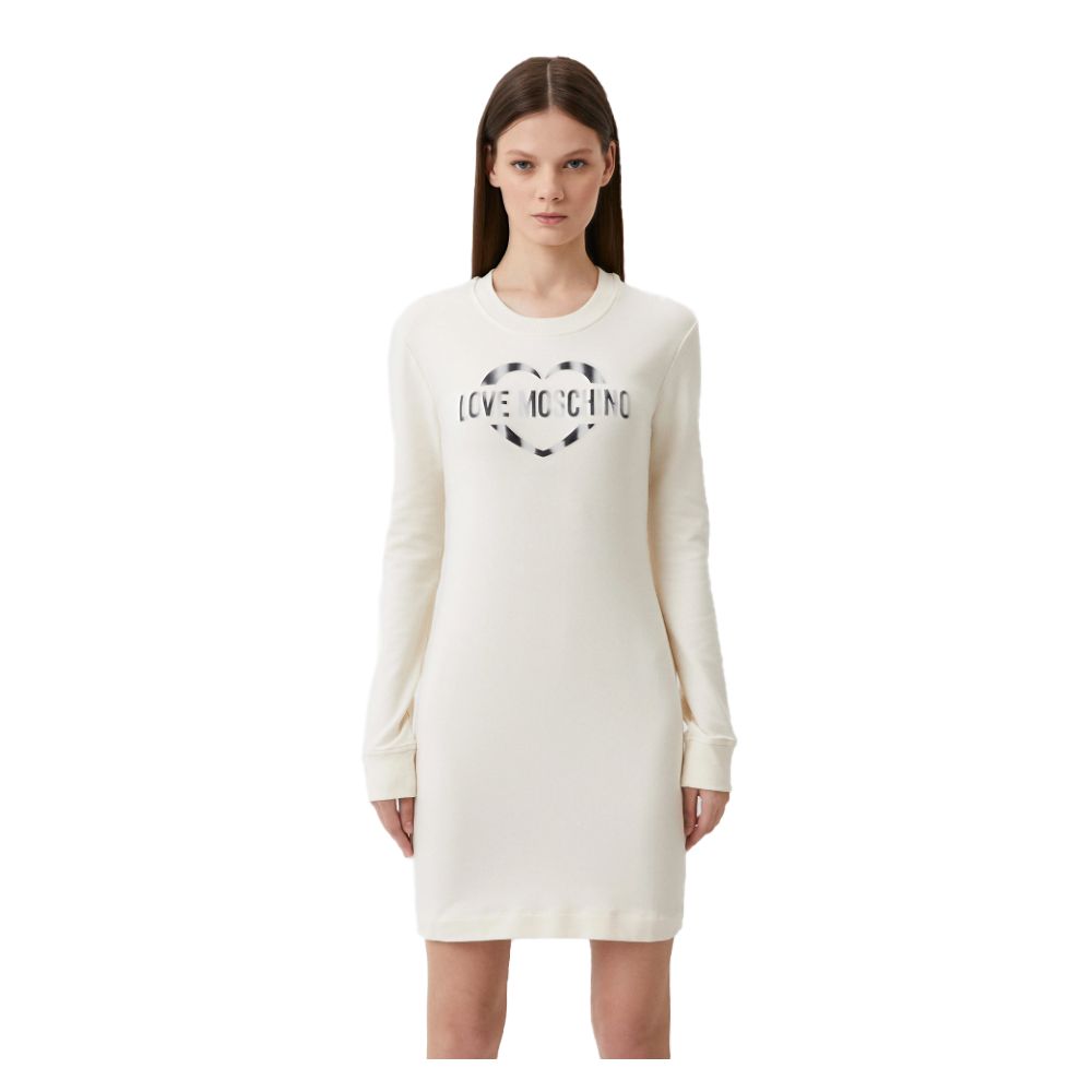 Love Moschino Chic White Cotton Blend Dress with Logo Accent $308.00 Love Moschino Luzworld