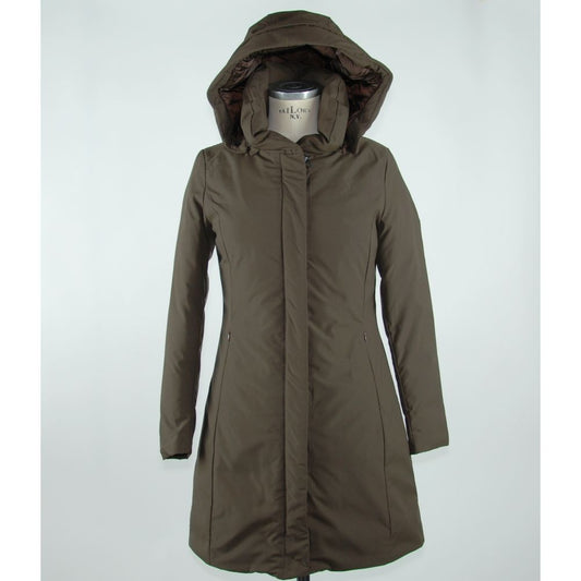 Emilio Romanelli Elegant Brown Polygon Jacket with Hood $606.00 Emilio Romanelli Luzworld