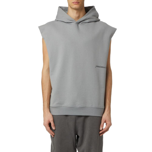 Hinnominate Gray Cotton Men Sweater with Hood and Drawstring