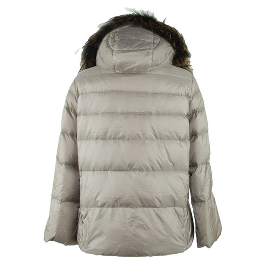 Emilio Romanelli Elegant Gray Polyamide Fur-Trimmed Coat $846.00 Emilio Romanelli Luzworld