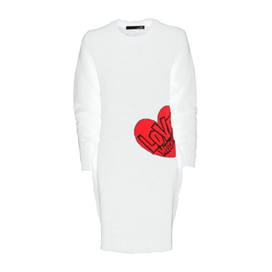 Love Moschino Chic Heart Pattern Knit Dress in White $645.00 Love Moschino Luzworld