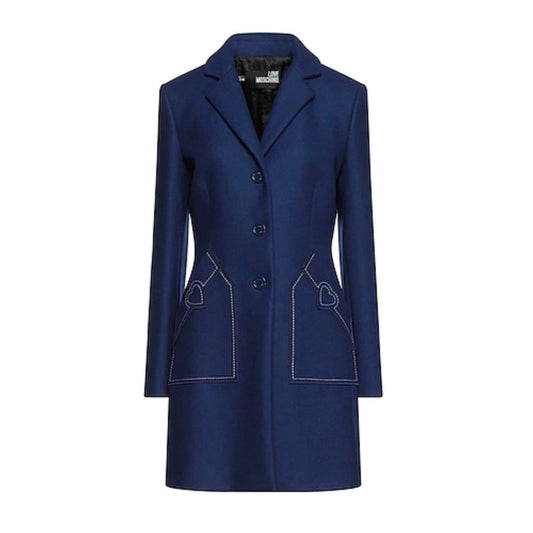 Love Moschino Blue Wool Women Coat $950.00 Love Moschino Luzworld