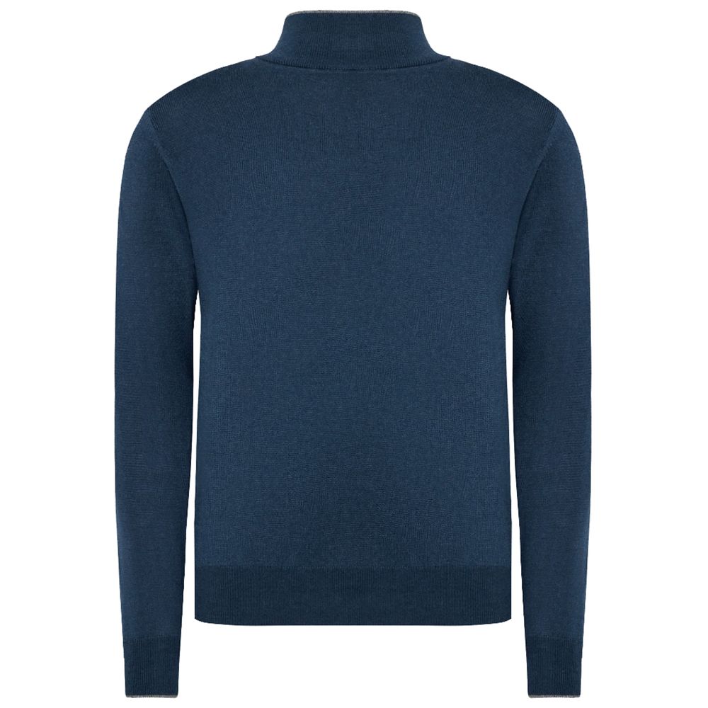 La Martina Blue Wool Men Sweater with Half Zip Closure $242.00 La Martina Luzworld